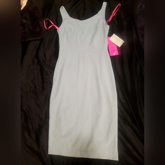 Betsey Johnson Scuba Crepe Sleeveless Midi Dress - Blue Grey - NWT 4 - Picture 4 of 15